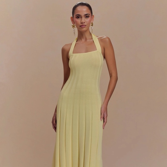 Meshki Jacqui Halter Knit Midi Dress - Lemon - Picture 1 of 3